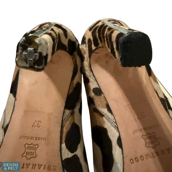 Brian Atwood Leopard Print Calf Hair Platform Ankle Booties Heels 37 Italy - Picture 11 of 12